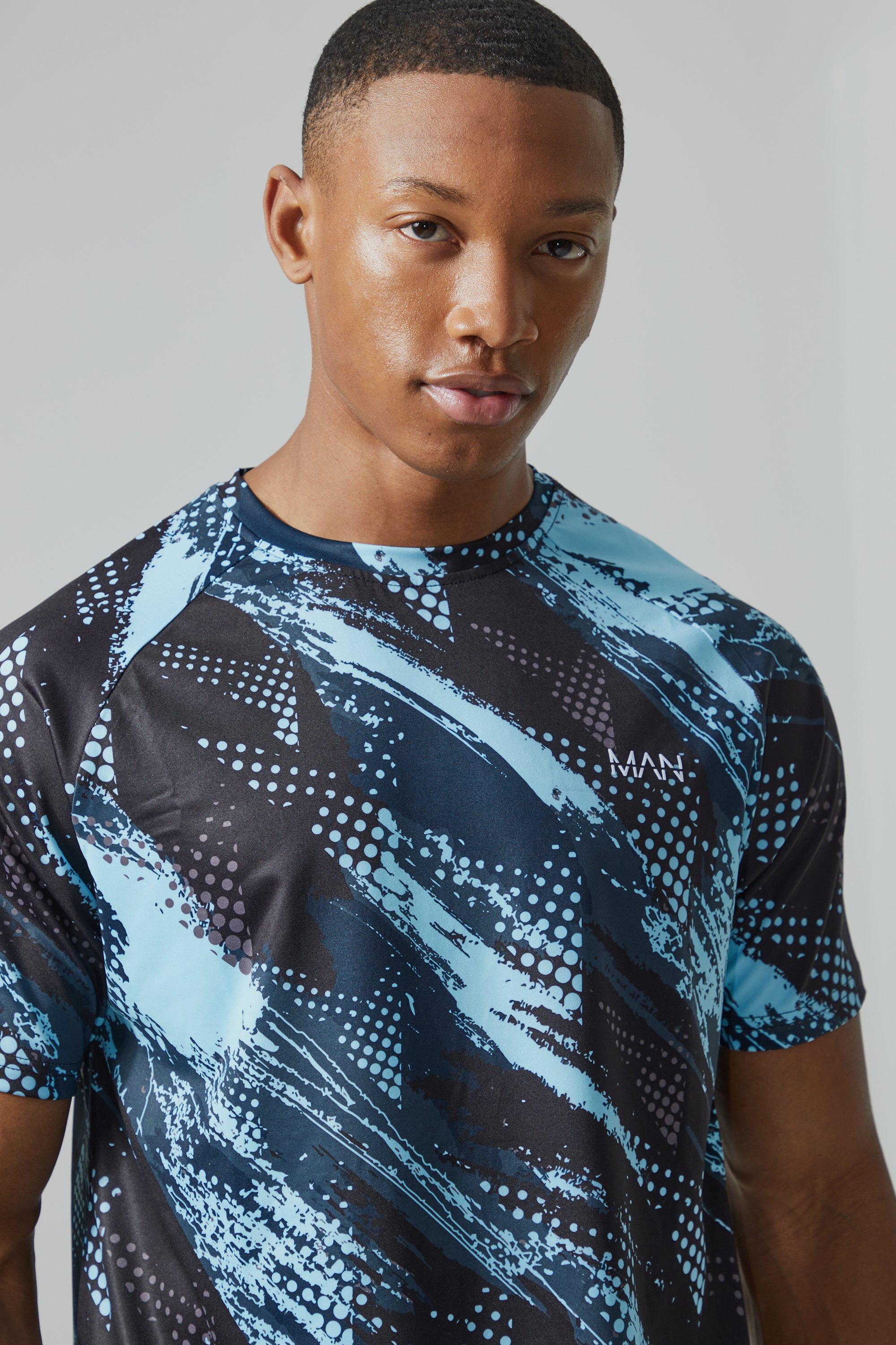 Mens Blue Man Active Geometric Reg Fit T-shirt, Blue